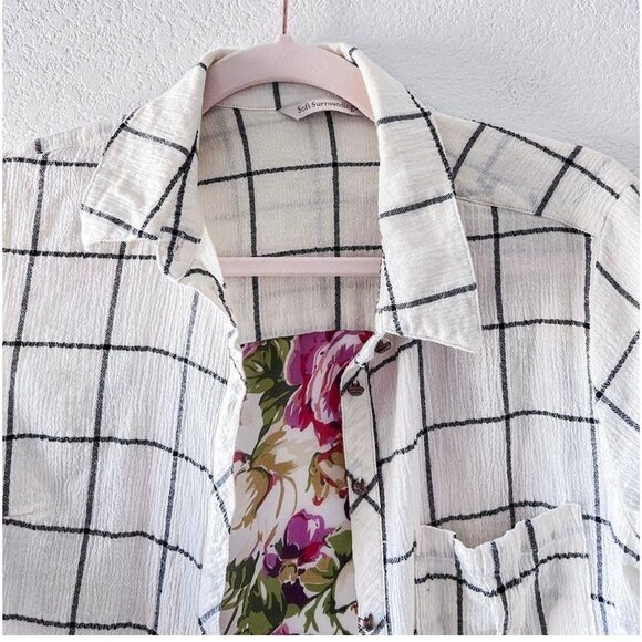 Soft Surroundings Windowpane Plaid/ Floral‎ Tunic Shirt Top Blouse Duster Small - Picture 5 of 12